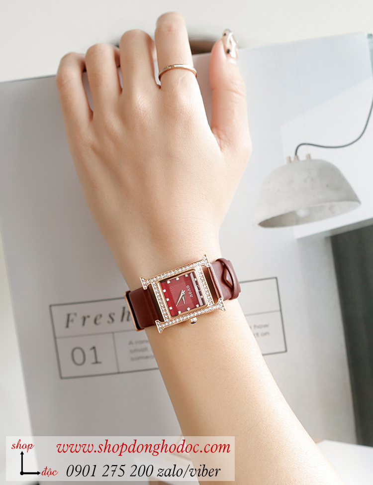 Đồng hồ nữ dây da mặt tròn cao cấp màu hồng nhẹ nhàng Guou ĐHĐ4501